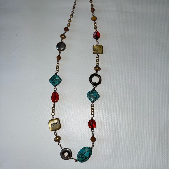 Turquoise and Brown Beaded Necklace - Picture 10 of 11